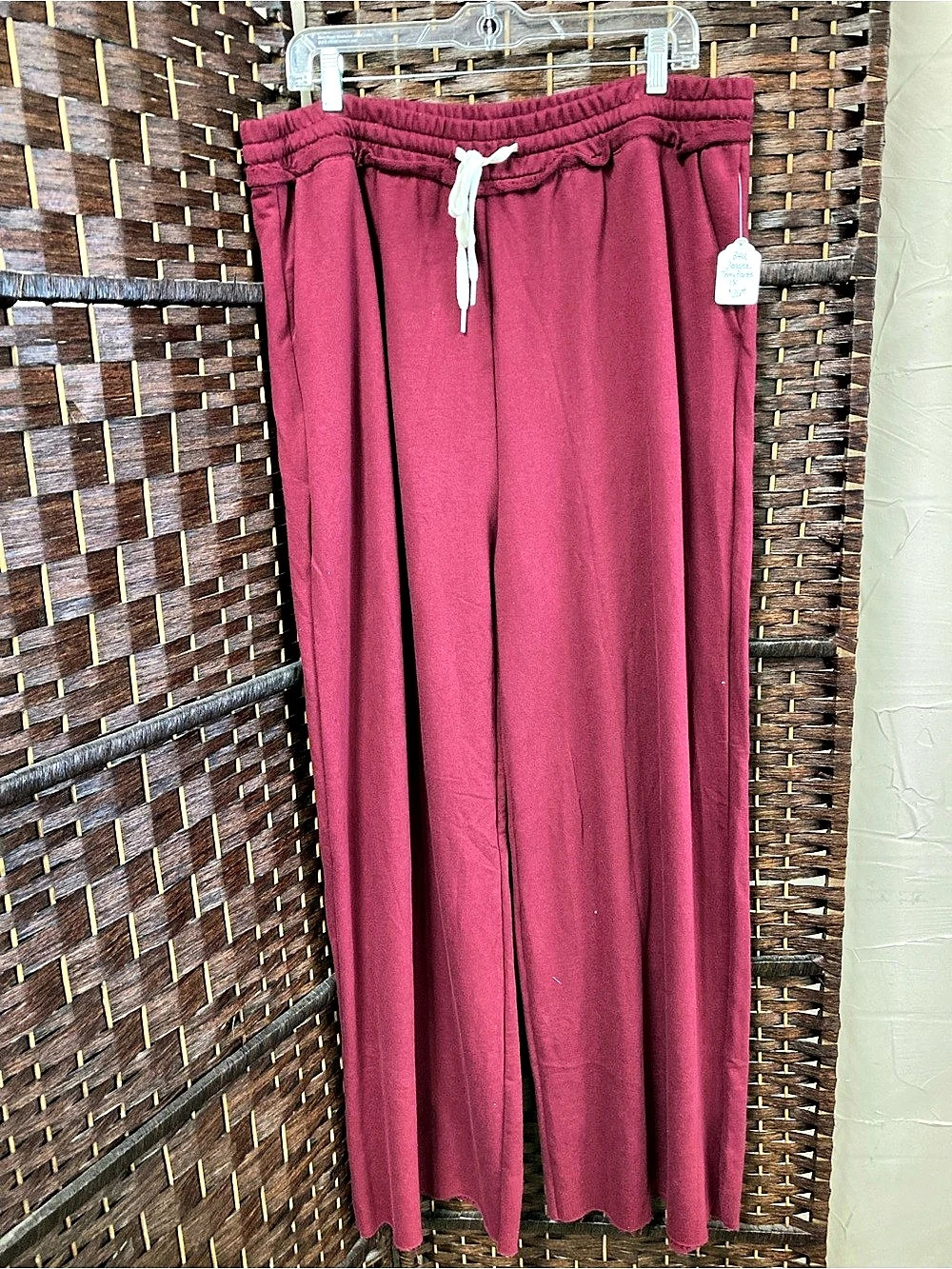 Zenana French Terry Wide Leg Sweatpants Burgundy 1X Cozy Loungewear Athleisure